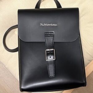 Dr. Martens Black Leather Backpack with Yellow Stitching